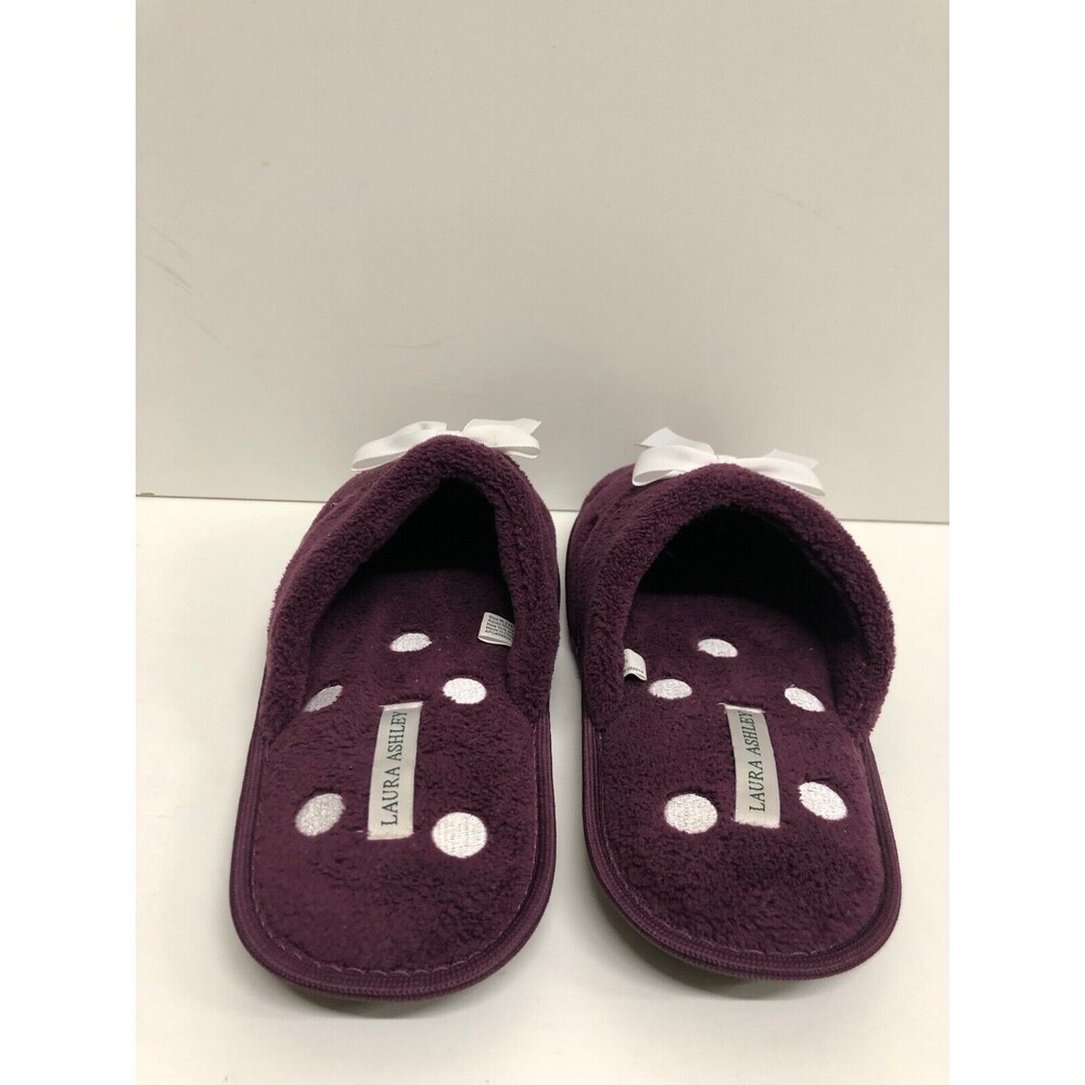 Laura Ashley Women's Slippers Polka Dot purple White With Bow Size XL 9.5-10.5 - Picture 7 of 9
